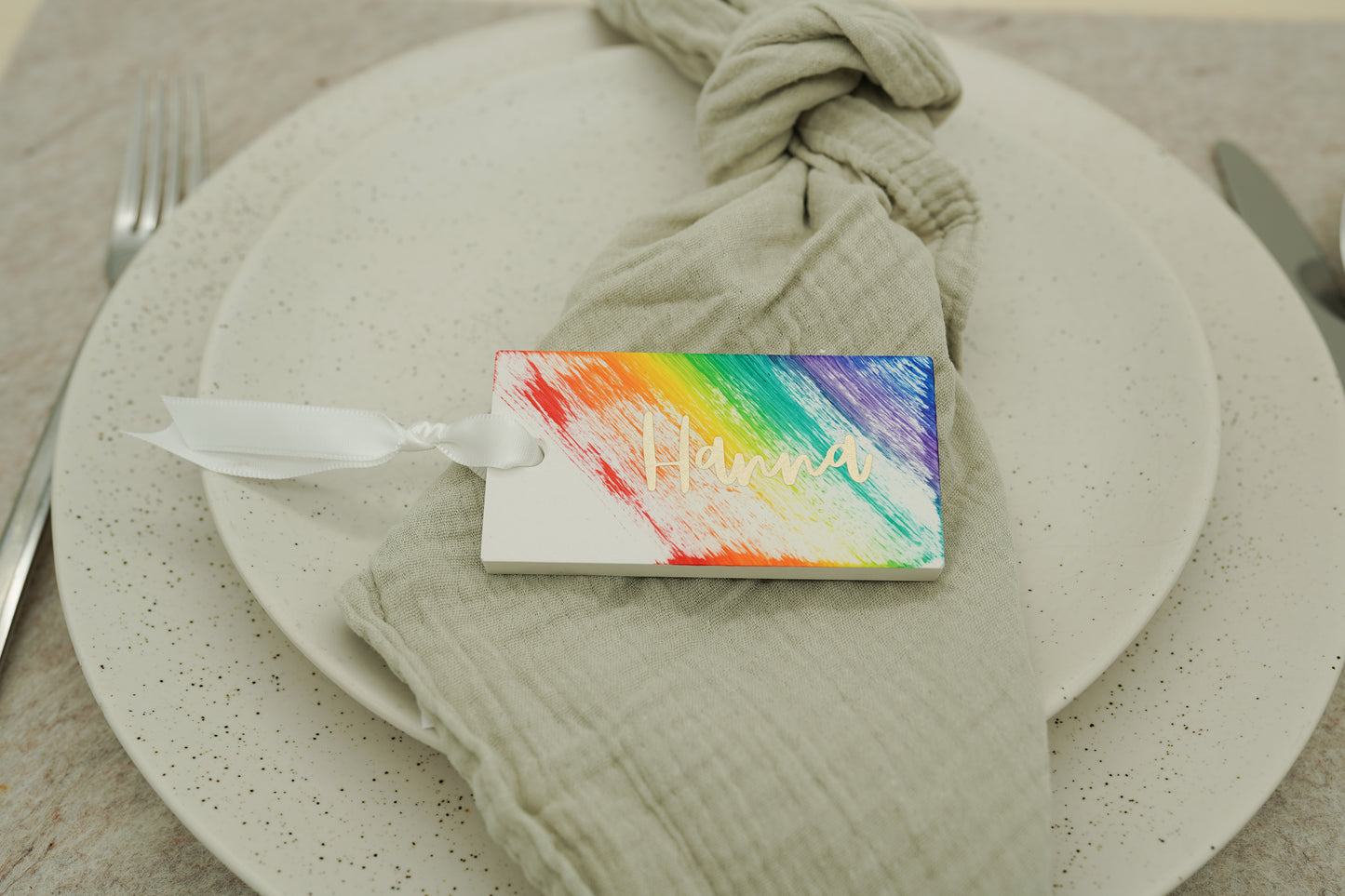 Namensschild für Taufe Regenbogen