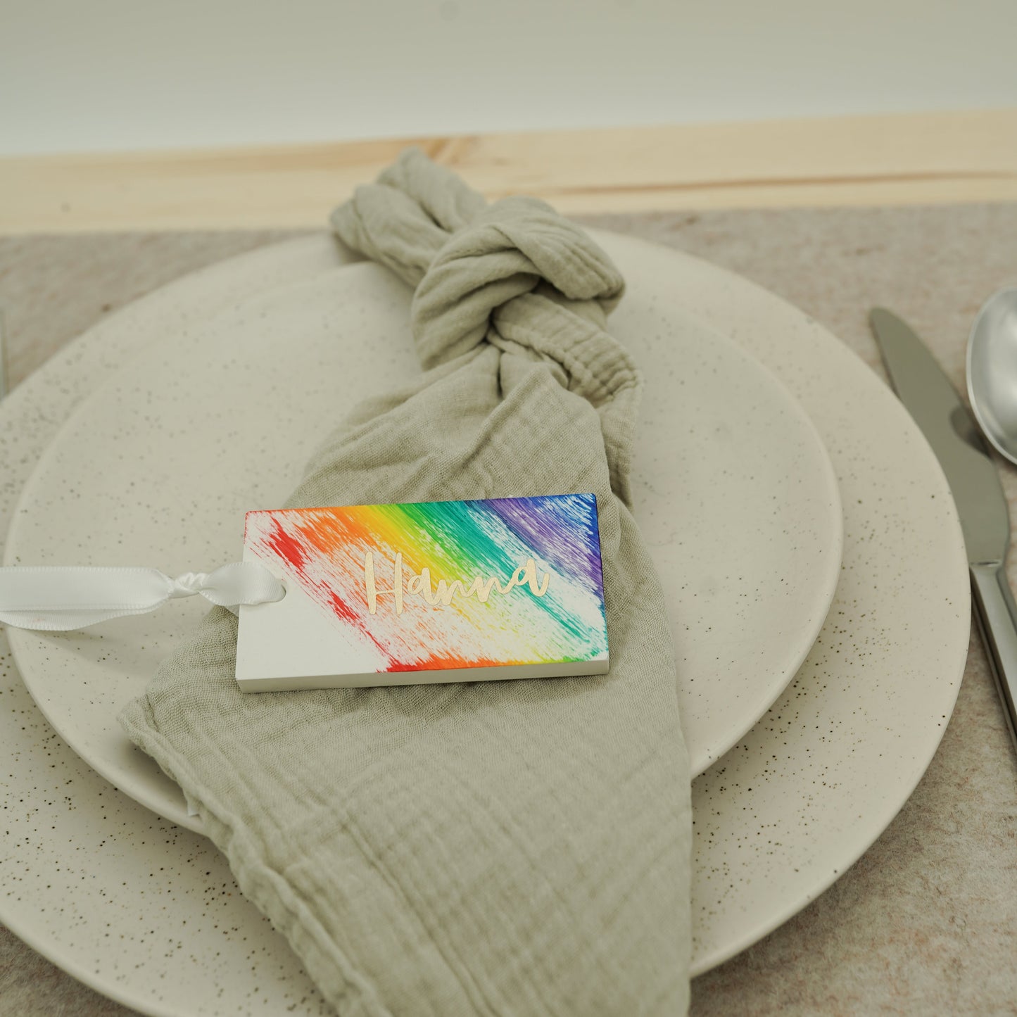 Namensschild für Taufe Regenbogen