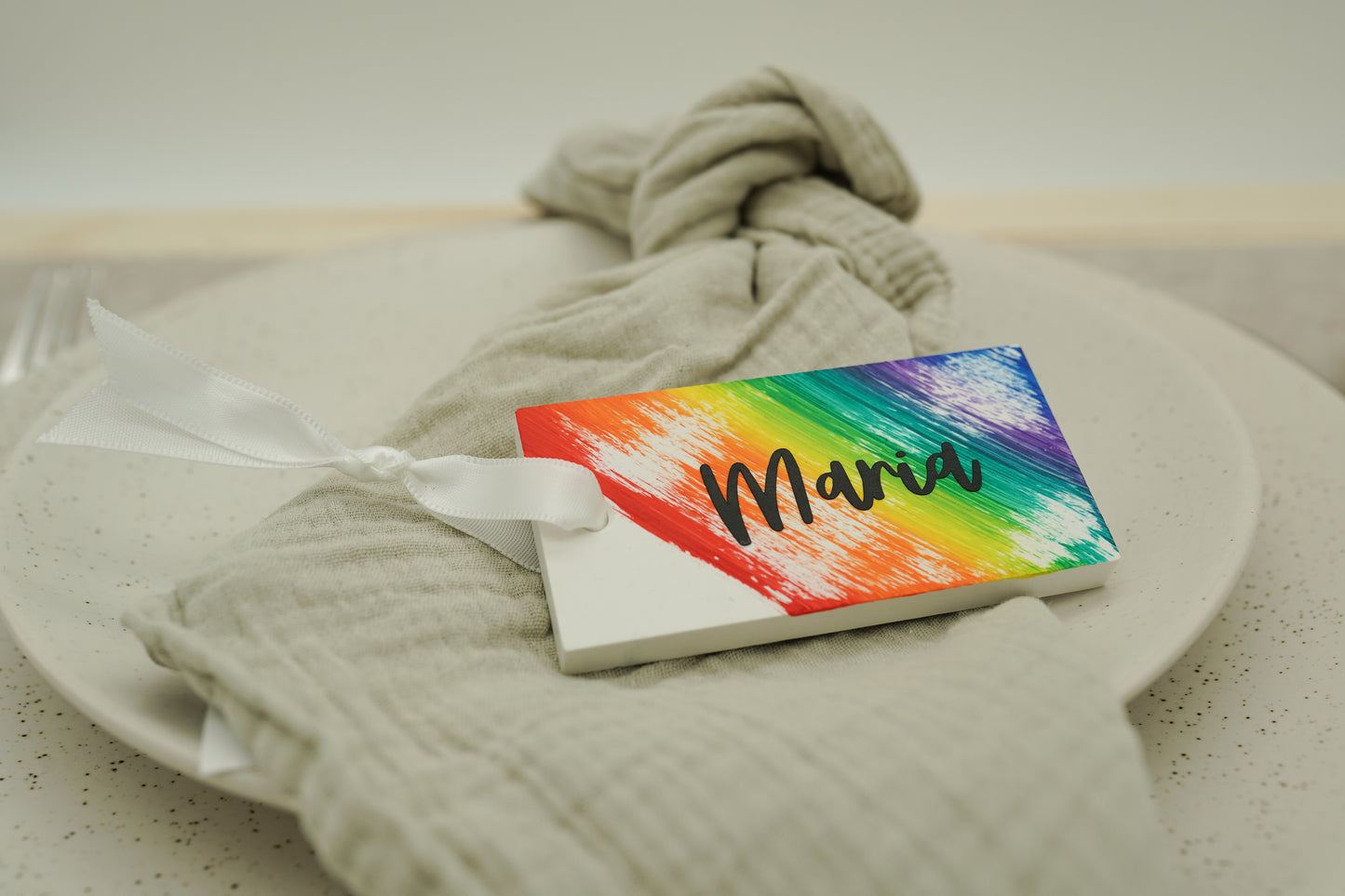 Namensschild für Taufe Regenbogen