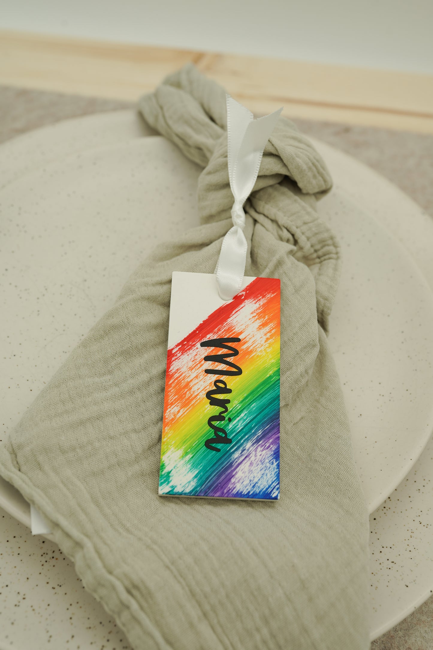 Namensschild für Taufe Regenbogen